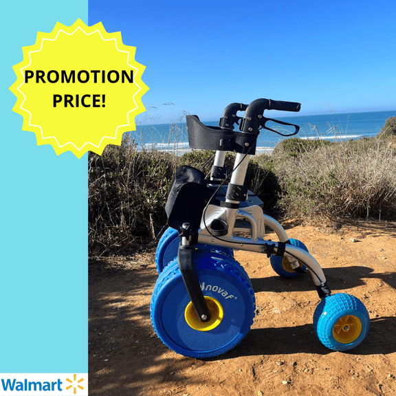 Novaf City-Beach Plus All-Terrain Rollator with Storage Bag for Personal Belongings, Silver