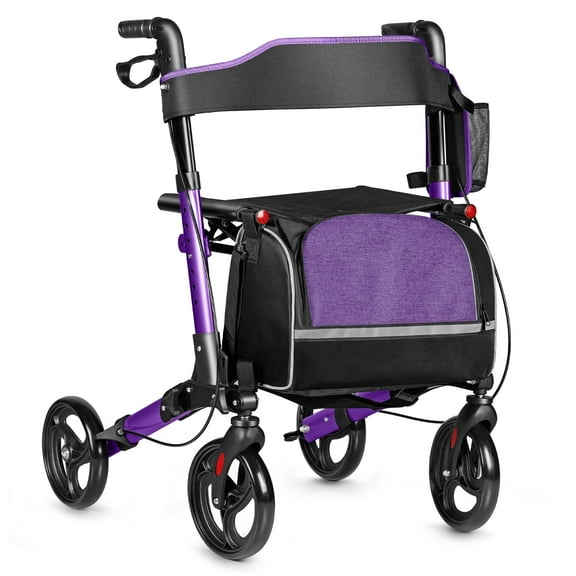 Rolling Walkers with Handles & Backrest – 8 in-Wheels Mobility Walker for Seniors, Adult-Friendly Design, Includes Storage Bag – Purple