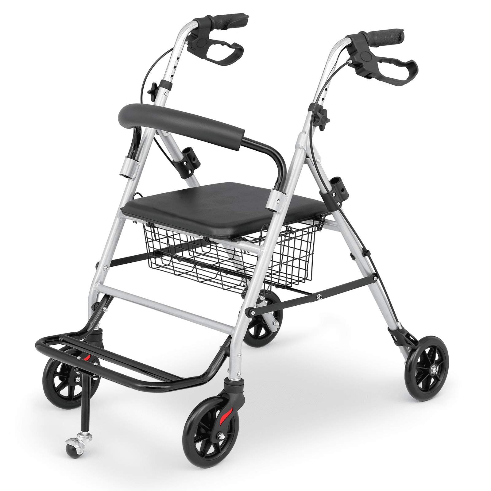 Rollator Walker Medical Mobility Aid Rolling Walker Aluminum w/Detachable Basket
