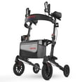 thumbnail image 1 of Rollator Walker with Padded Seat for Seniors, Foldable Rolling Walker with PVC Wheels for All Terrain, Large Travel Bag, 300 lb.Weight capacity, Black, 1 of 12