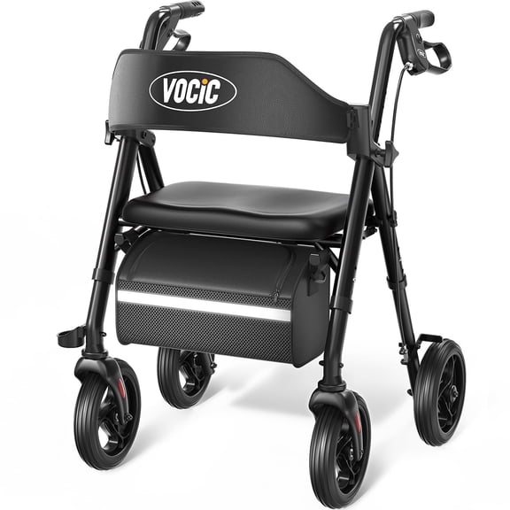 VOCIC Walkers for Seniors, Heavy Duty Rollator Walker with Seat, 350lb Capacity, Black