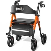 VOCIC Walkers for Seniors, Heavy Duty Rollator Walker with Seat, 350lb Capacity, Orange