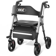 VOCIC Walkers for Seniors, Heavy Duty Rollator Walker with Seat, 350lb Capacity, Silver