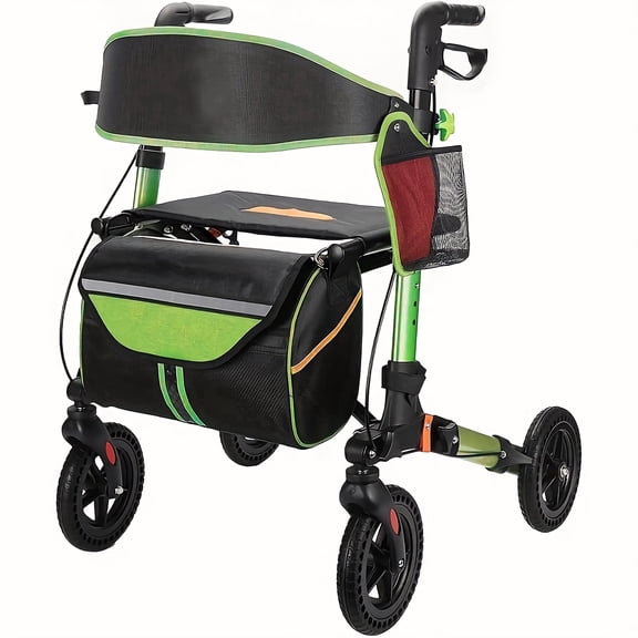Rollator Walker for Seniors, Lightweight Foldable All Terrain Rolling Walker with seat, Aluminum Walkers with 8 inch Rubber Wheels, Handles and Backrest for Seniors and Adult (GREEN)