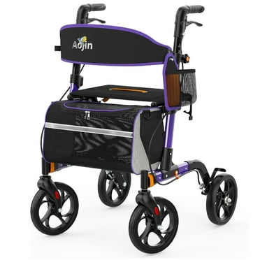 Rollator Walker for Seniors, Lightweight Foldable All Terrain Rolling Walker with seat, Aluminum Walkers with 8 inch Rubber Wheels, Handles and Backrest for Seniors and Adult (Purple)