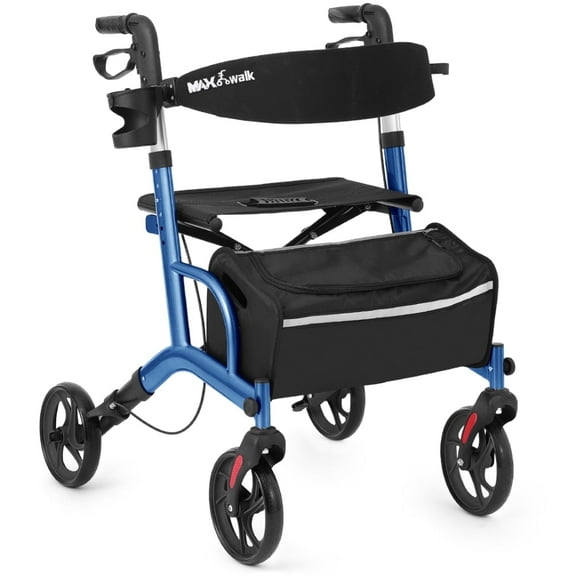 Rollator Walker for Seniors, Lightweight Foldable Walker with Seat Supports 250lb, 8" Big Wheels for All Terrain, Dual Height Adjustment, Aluminum Walkers with 5" Ultra Backrest for Seniors, Blue