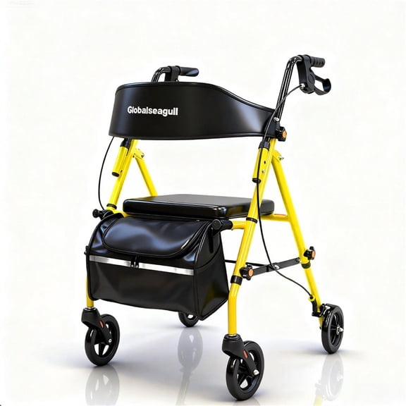 Rollator Walker with Seat, 360° Steerable Wheels, Lightweight and Foldable, Supports up to 350 lb, Yellow