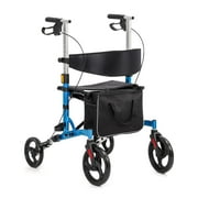 Rollator Walkers for Seniors with Seat,Folding walker with Comfortable Handle/Dual Braking System/Thick Backrest/4 Wheels,Lightweight Aluminum Frame Medical Walker Blue