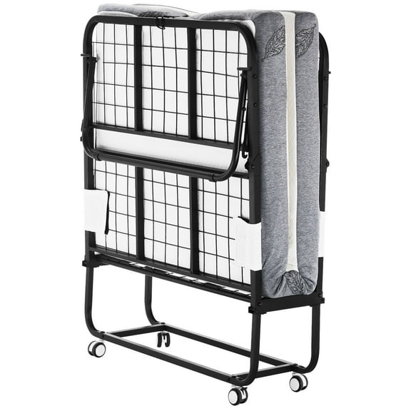Rollaway Bed, 38 in x 75 in Folding Bed with 4 in Memory Foam Mattress, Twin Size Foldable Bed with Sturdy Metal Frame, Portable Twin Roll Away Bed with Mattress for Adults, Guests, Easy Storage
