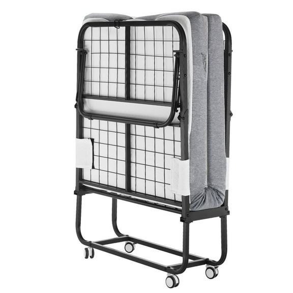 Rollaway Bed Twin Size, 31x75in Folding Bed with Mattress - Portable Guest Bed with Metal Frame & Memory Foam, Lockable Wheels, for Adults & Home Use