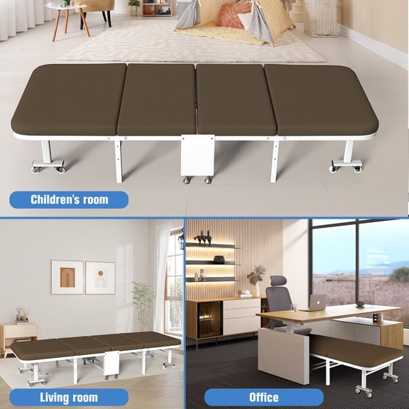Rollaway Camping Cot for Adults (Brown) - Foldable Steel Frame Bed with Wheels for Office Living Room