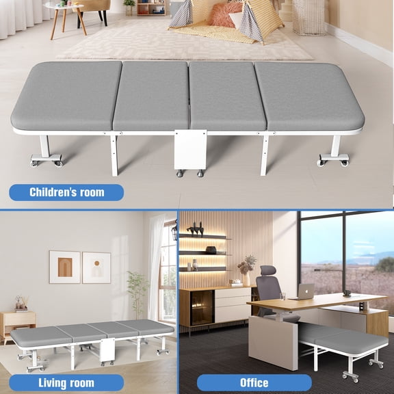 Rollaway Camping Cot for Adults (Gray) - Foldable Steel Frame Bed with Wheels for Office Living Room