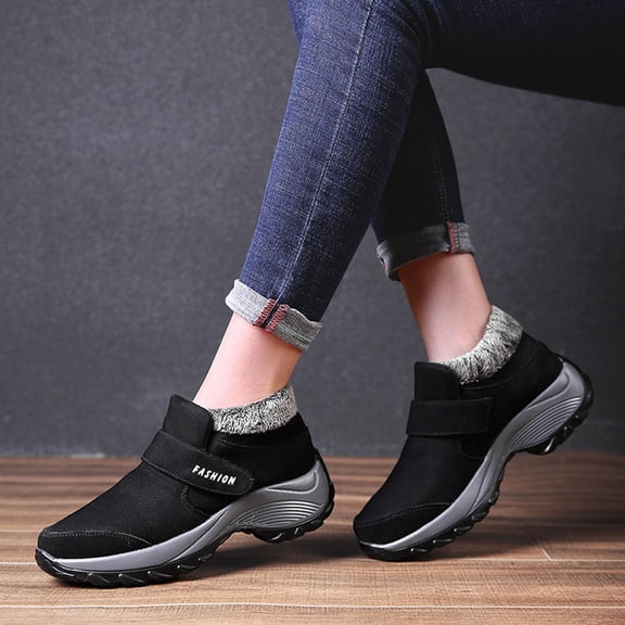 Juebong Cotton Shoes Women's Winter Outdoor Snow Shoes Women's Plus Velvet Warm Waterproof Thick Bottom Plus Size Thickened Women's Cotton Boots Soft Bottom,Black,5.5