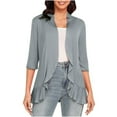 thumbnail image 1 of Fashion Olyvenn Women Summer Ruffle Open Front 3/4 Sleeve Lightweight Drape Cardigan Plus Size Outwear Tops Gray 8, 1 of 6
