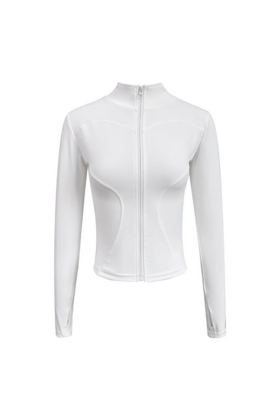 Fashion Olyvenn Women's Long Sleeve Yoga Crop Top Fitness Zipper Running Workout Athletic Jackets Thumb Hole Sportswear White 4