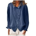 thumbnail image 1 of Rollback Prices Clearance Sale Juebong Long Sleeve Women Casual Roll Up Long Sleeve Button Down V Neck Linen Shirts Cuffed Sleeve Casual Work Plain Blouse Tops, 1 of 5