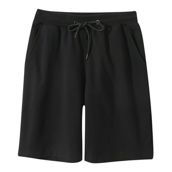 Rollback SMihono Men's Summer Shorts Drawstring Elastic Waist Solid Color Beach Shorts with Pockets Sweatpants Sport Shorts Black 12