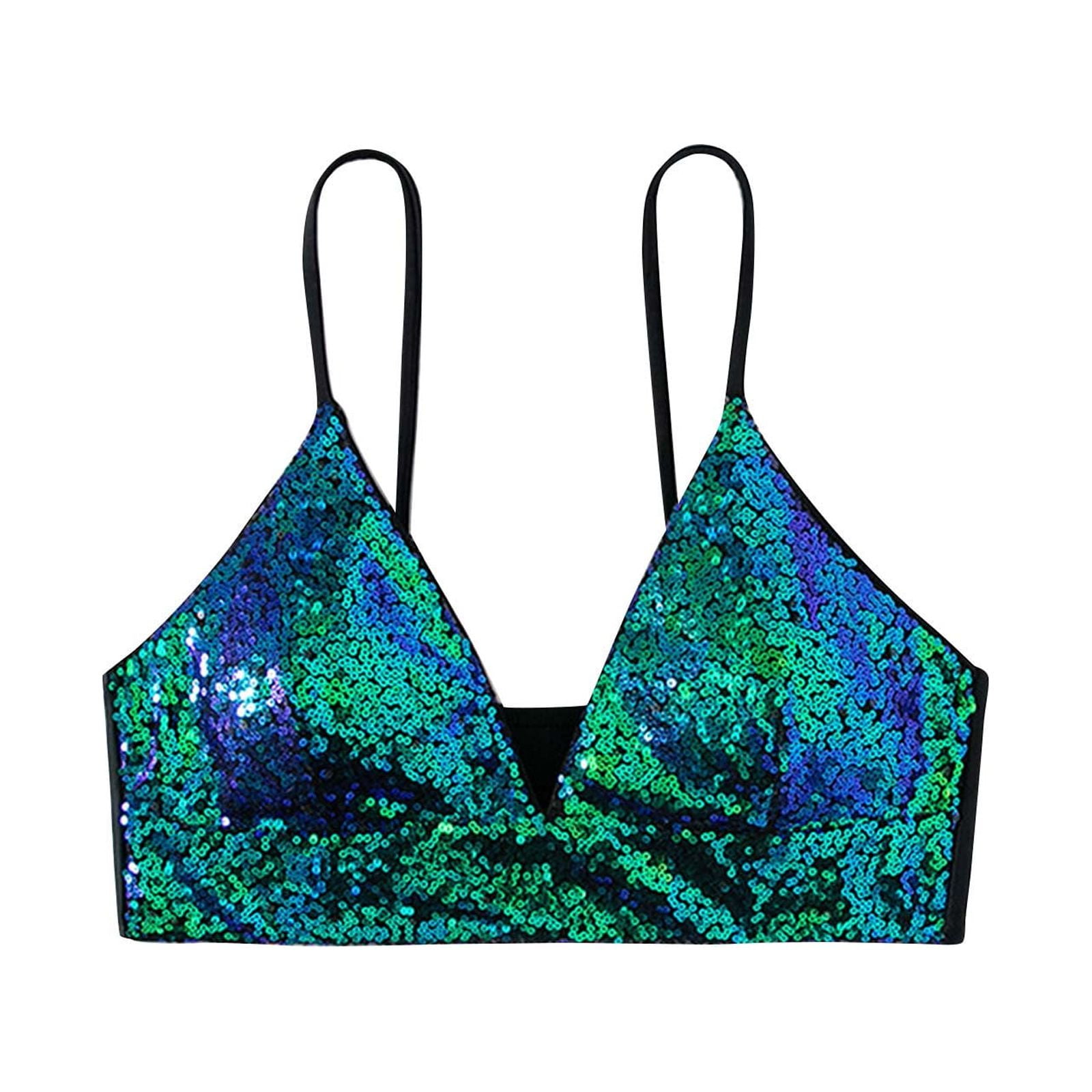 Rollback SMihono Women's Sexy V Neck Sequin Crop Top Party Clubwear