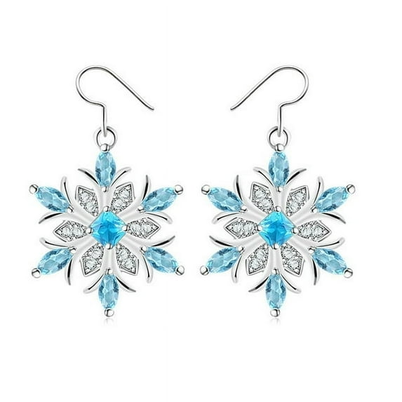 Rollback Snowflake Flower Blue Eardrop Earring Gemstones Crystal Dangler for Women Hook Earrings