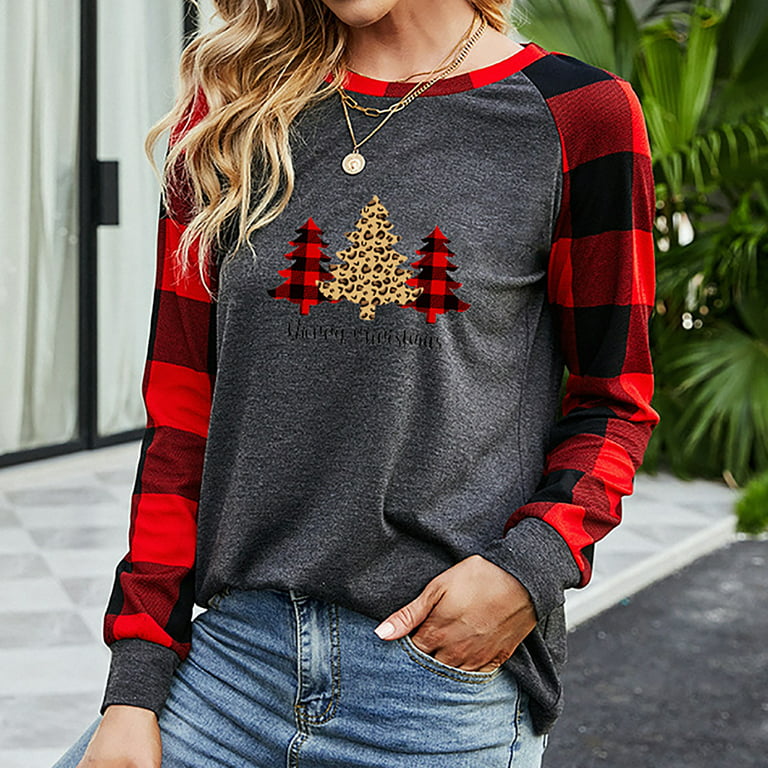 Rollback and Clearance Juebong Christmas Shirts For Women Plaid