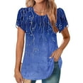 thumbnail image 1 of Rollbacks & More GaThRRgYP Plus Size Womens Clothes,Women's New Short Sleeve Round Neck Cover Casual Pleated Tunic Top Curved Hem Printed Fashion Top Dark Blue XL, 1 of 6
