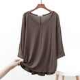 thumbnail image 1 of Rollbacks & More GaThRRgYP Women Blouses Summer Short Sleeve Tops,Women's Fashion Casual Round Neck Internal Construction Solid Color Shirt Long Sleeve Top Coffee XXL, 1 of 5