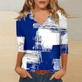 thumbnail image 1 of Rollbacks & More GaThRRgYP Women's Classic Fit Short Sleeve Top,Ladies' Fashionable Casual Printed V-neck Three Quarter Sleeve 3/4 Sleeve T-shirt Top Blue S, 1 of 5