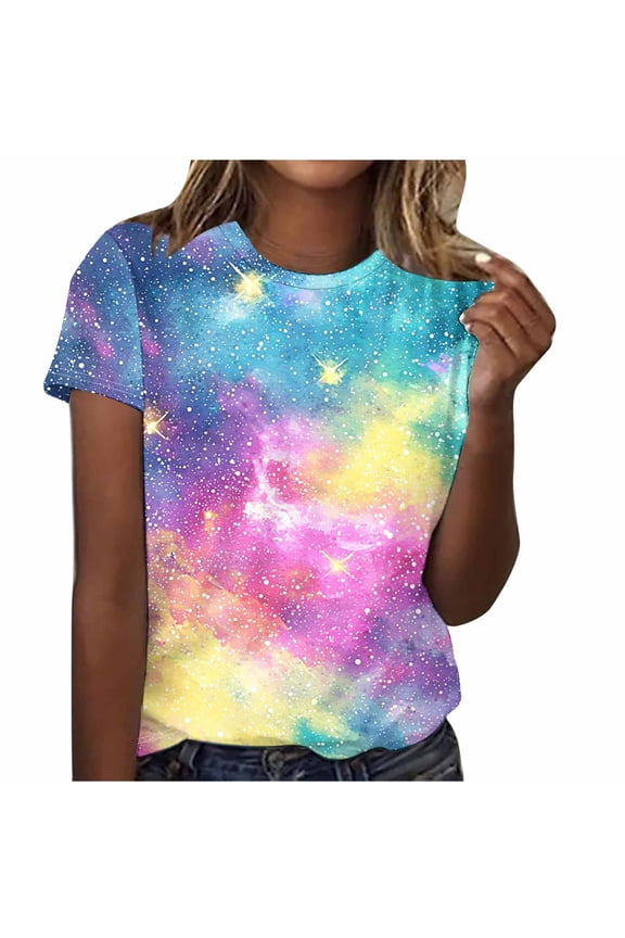 Womens Tops under $5,Women's Fashionable Loose Casual Loose Leisurely Printed Round Neck Short Sleeved T-shirt Top Yellow M