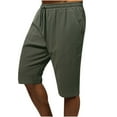 thumbnail image 1 of HOOMEUMY Men's Summer Shorts Cotton Linen Drawstring Elastic Waist Solid Color Bermuda Beach Shorts with Pockets Army Green 12, 1 of 4