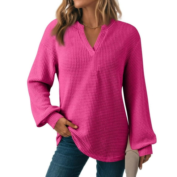 Hoodies for Women Casual Fall Tops Long Sleeve Womens Sweatshirts Fashion Women's Comfortable V-Neck Long Sleeve Solid Casual T-shirt Blouse