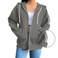thumbnail image 1 of Rollbacks & More GaThRRgYP Womens Jackets Plus Size,Women's Fashion Loose Long Sleeve Casual Blouses Zipper Pocket Hooded Weatshirt Top Dark Gray XXL, 1 of 8