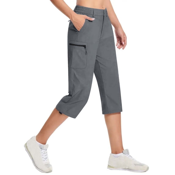 Rollbacks & More LEBONYARD Women Plus Size Cotton Linen Wide Leg Pants,Capris Womens Pants with Pockets Loose Casual Dressy Lightweight Ladies Baggy Cargo Shorts Capris for Hiking Gray S