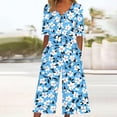 thumbnail image 1 of Rollbacks & More LEBONYARD Women Plus Size Cotton Linen Wide Leg Pants,Women Fashion Summer Floral Print Casual Short Sleeved V-neck Back Zipper Side Pocket Jumpsuit Pants Light Blue L, 1 of 5