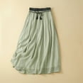 thumbnail image 1 of Rollbacks & More LEBONYARD Women's A-Line Casual Flared High Waist Elastic Band Solid Midi Skirt,Women's Summer Double Layered Solid and Linen Elastic Waist Skirt Green L, 1 of 6