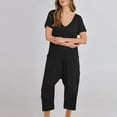 thumbnail image 1 of Rollbacks & More LEBONYARD Women's Cold Shoulder Overalls-Summer Trendy Top,Fashion Women Casual Short Sleeve Jumpsuit Solid Jumpsuits Wide Pocket Leg Pant Black XXL, 1 of 5