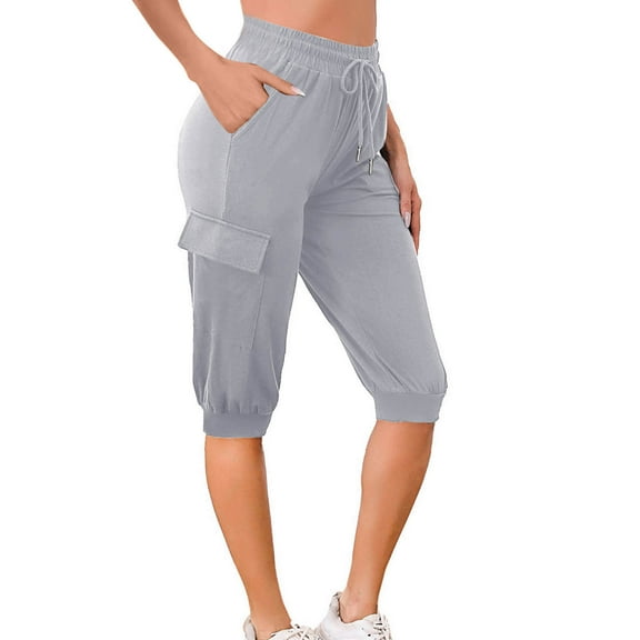 Rollbacks & More LEBONYARD Womens Capris for Summer Yoga Capri Pants,Women's Yoga Cargo Pants Loose Soft Drawstring Workout Sweatpants Outdoor Causal Pants with Pockets Gray S