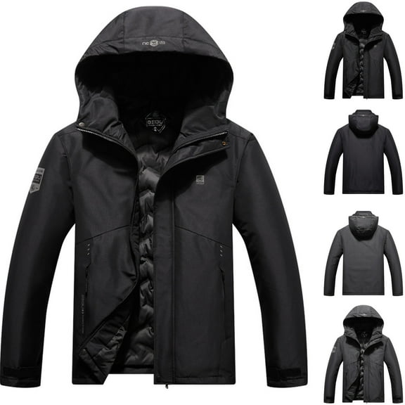 Men's Ski Jacket Winter Warm Snow Coat BEIBU Men Solid Outdoors Windproof Hooded Wearproof Warm Zipper Multi-pocket Ski Suit Coat Long Sleeve Jacket Black XL