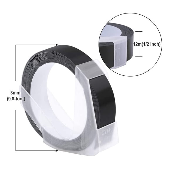 Rollbacks & More 10 Pack Label Tape for Embossing 12mm 3D Emboss Labels, White on Black DM1595 Organizer Xpress Pro