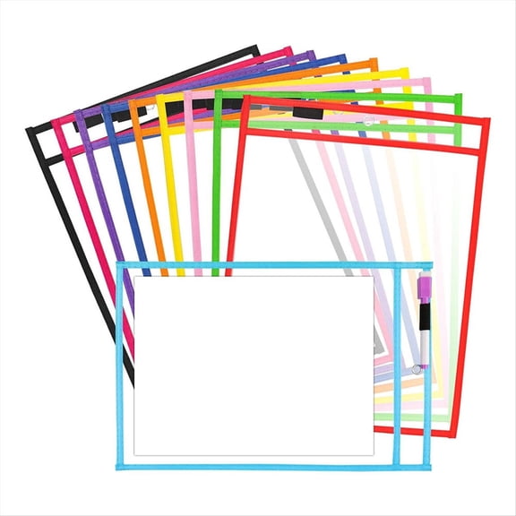 Rollbacks & More 10PCS Dry Erase Pockets, Extra LargeReusable Pocket Covers, Ticket Holders, Teacher Supplies Covers