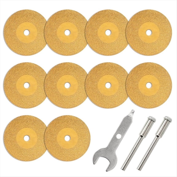 Rollbacks & More 10Pcs Diamond Cutting Titanium Coating Disc Cut Off Wheels with 2Pcs Mandrel, for Rotary Tool Attachments(25mm)