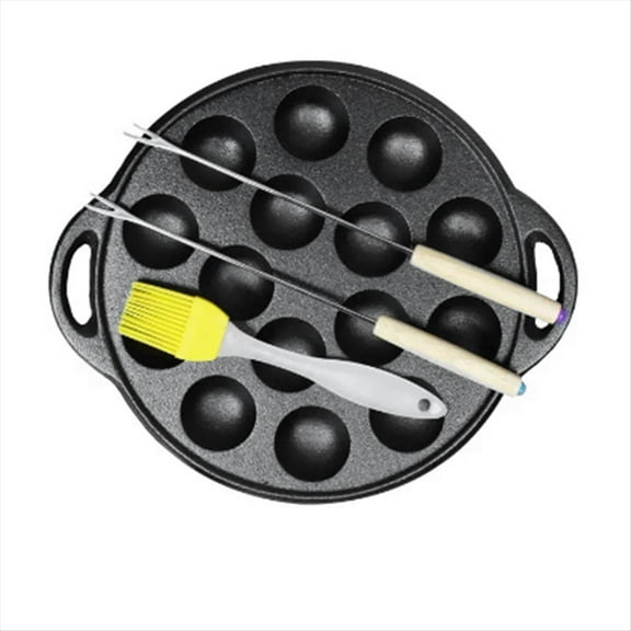 Rollbacks & More 15 Holes Cast Iron Takoyaki Pan Octopuses Small Baking for Pancake Balls Poffertjes Banh Khot
