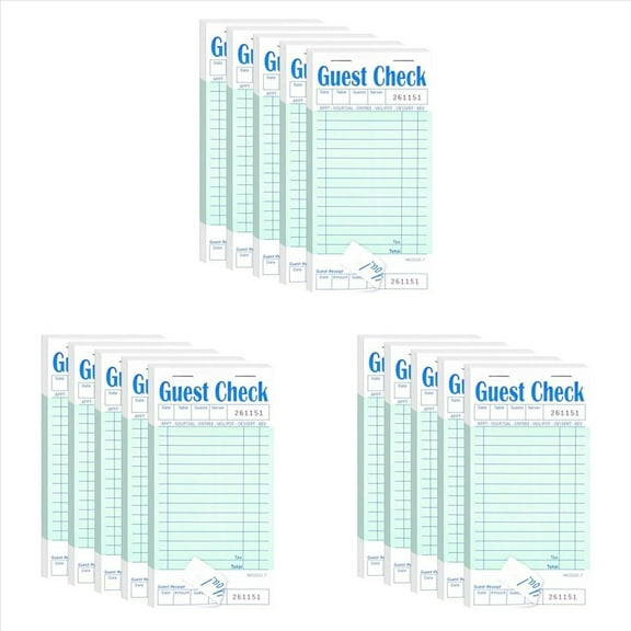 Rollbacks & More 15 Pack Guest Check Books, Server Note Pads for Restaurant, Green Waiter Checkbook, Restaurant Order Pad 50 Sheets/Pack