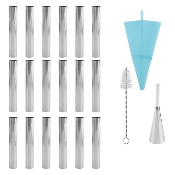 Rollbacks & More 19PCS Cannoli Tubes Forms Set Stainless Steel Non-Stick Cream Horn Danish Pastry Mold for Shell Roll