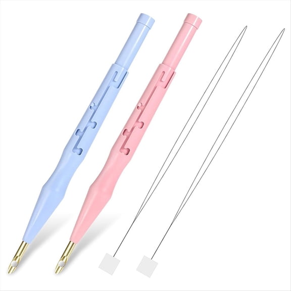 Rollbacks & More 2 Pack Adjustable Embroidery Punch Needle Pen Tool, Needles Sewing Threader Felting