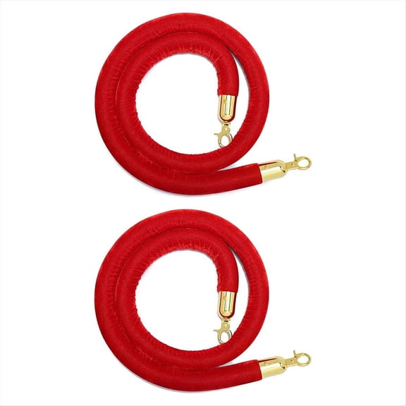 Rollbacks & More 2 Pack Velvet Stanchion Rope with Gold Hooks, Crowd Control Safety Barrier Red Carpet Decoration, 5 Feet