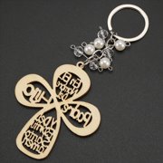 Rollbacks & More 20Pcs Baptism Favor Keychain Wooden Key Ring Wood Design with Bag for First Communion