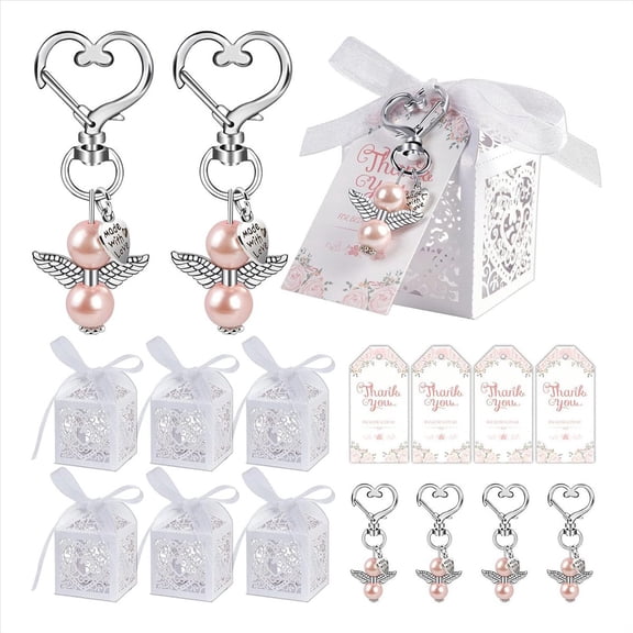 Rollbacks & More 24Pcs Baby Shower Favors Including Cute Angel Keychains, Favor Boxes and Thank You Cards for Baptism Favors, Bridal