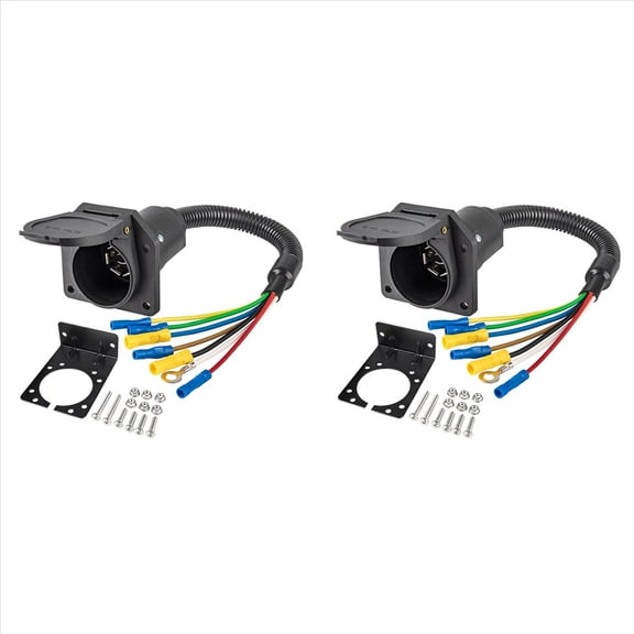 Rollbacks & More 2X 7 Way RV Trailer Light Connector Socket Pin Wire Electrical Adapter Quick Converter with Mounting Bracket
