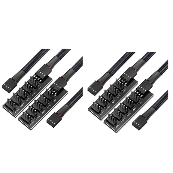 Rollbacks & More 2X PWM Fan Hub Splitter,4 Pin Black Sleeved 5 Way PC CPU Cooling Case Extension Splitter Adapter Cable 40cm/15.7Inch