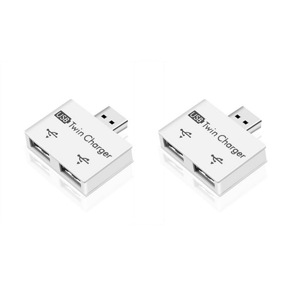 Rollbacks & More 2X Portable Mini USB Hub to 2 Port Charger Adapter Splitter Dual Charging Extender for Phone Computer White